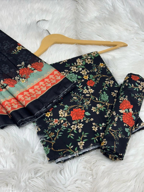 3 Piece Unstitched Printed Lawn Suit - Bin Saeed