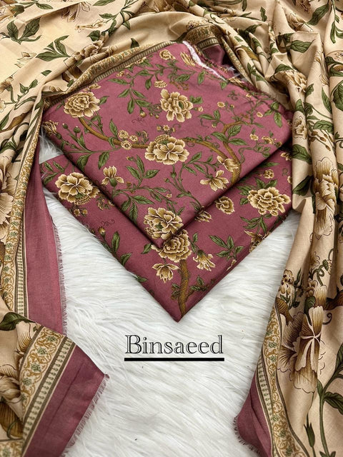 3 Piece Unstitched Printed Lawn Suit - Bin Saeed