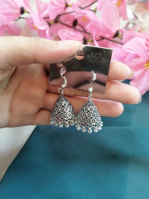 Classic Oxidized Silver Jhumka Earrings | Traditional Afghani Style Jhumki