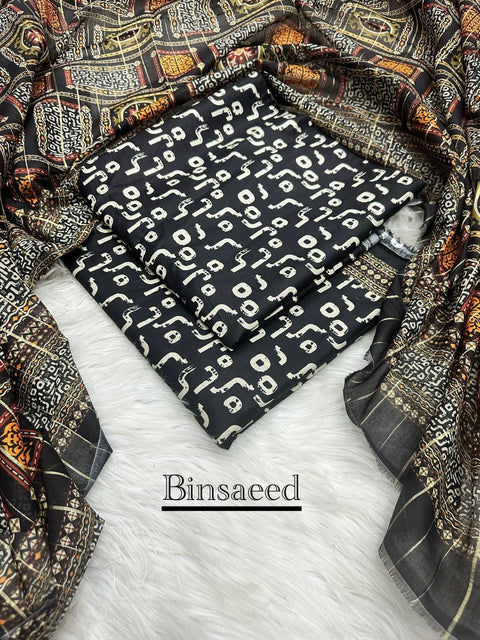 3 Piece Unstitched Printed Lawn Suit - Bin Saeed