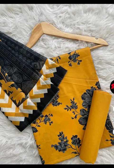 3 Piece Unstitched Printed Lawn Suit - Bin Saeed