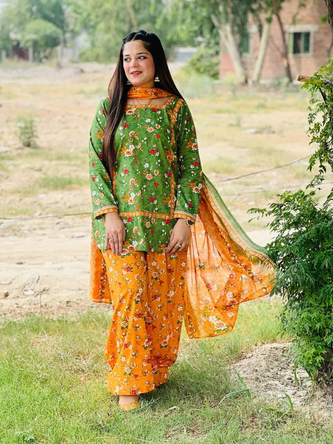 3 Piece Unstitched Printed Lawn Suit - Bin Saeed