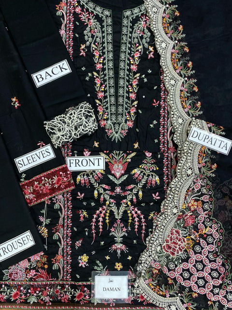 3 Piece Unstitched Embroidered Lawn Suit With Patches - Qalamkar