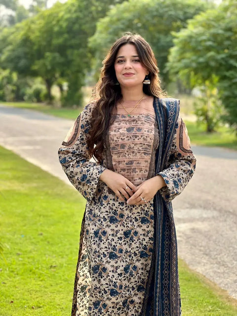 3 Piece Unstitched Printed Lawn Suit - Bin Saeed