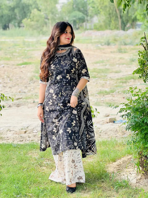 3 Piece Unstitched Printed Lawn Suit - Bin Saeed