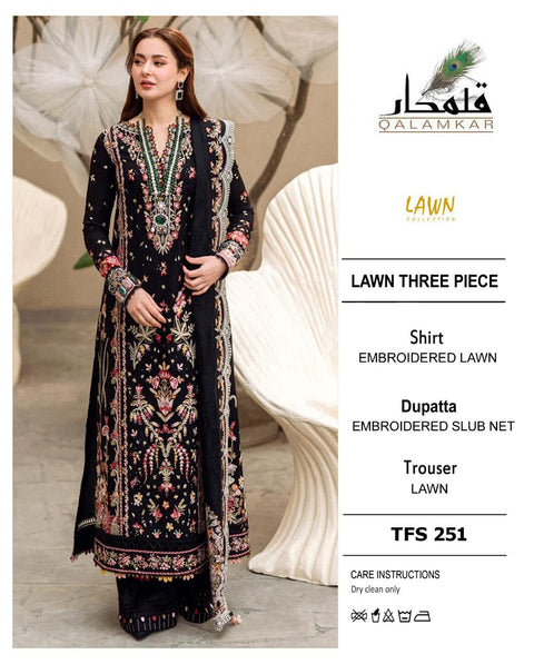 3 Piece Unstitched Embroidered Lawn Suit With Patches - Qalamkar
