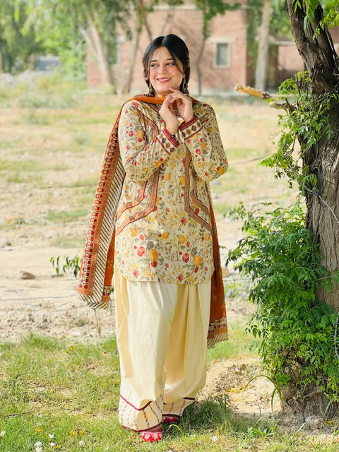 3 Piece Unstitched Printed Lawn Suit - Bin Saeed