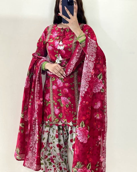 3 Piece Unstitched Printed Lawn Suit - Bin SAEED