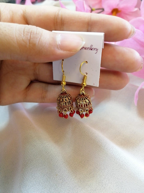 Mini Gold Jhumka Earrings with Beads | Traditional Pakistani Jewellery