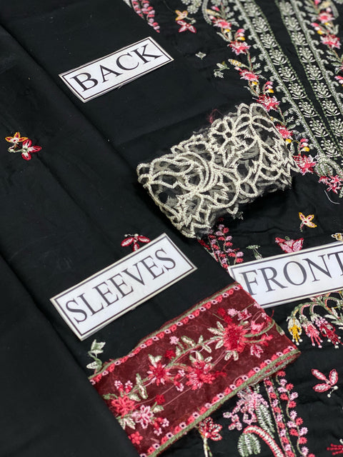3 Piece Unstitched Embroidered Lawn Suit With Patches - Qalamkar