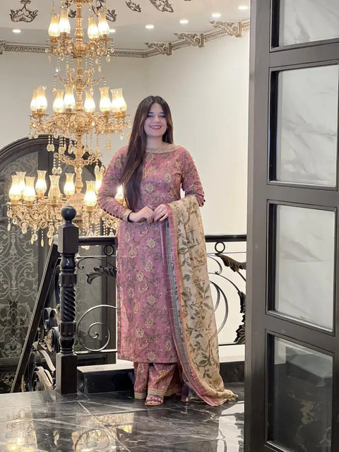 3 Piece Unstitched Printed Lawn Suit - Bin Saeed