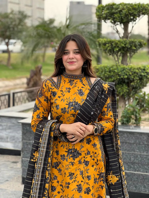 3 Piece Unstitched Printed Lawn Suit - Bin Saeed